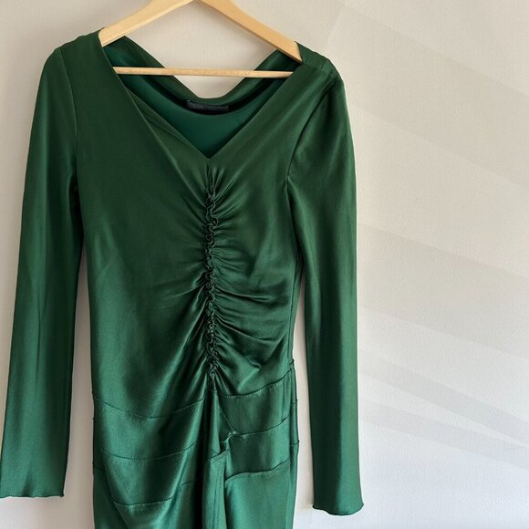 Alberta Ferretti Silk Green Long Sleeve Midi Dress - Picture 3 of 10